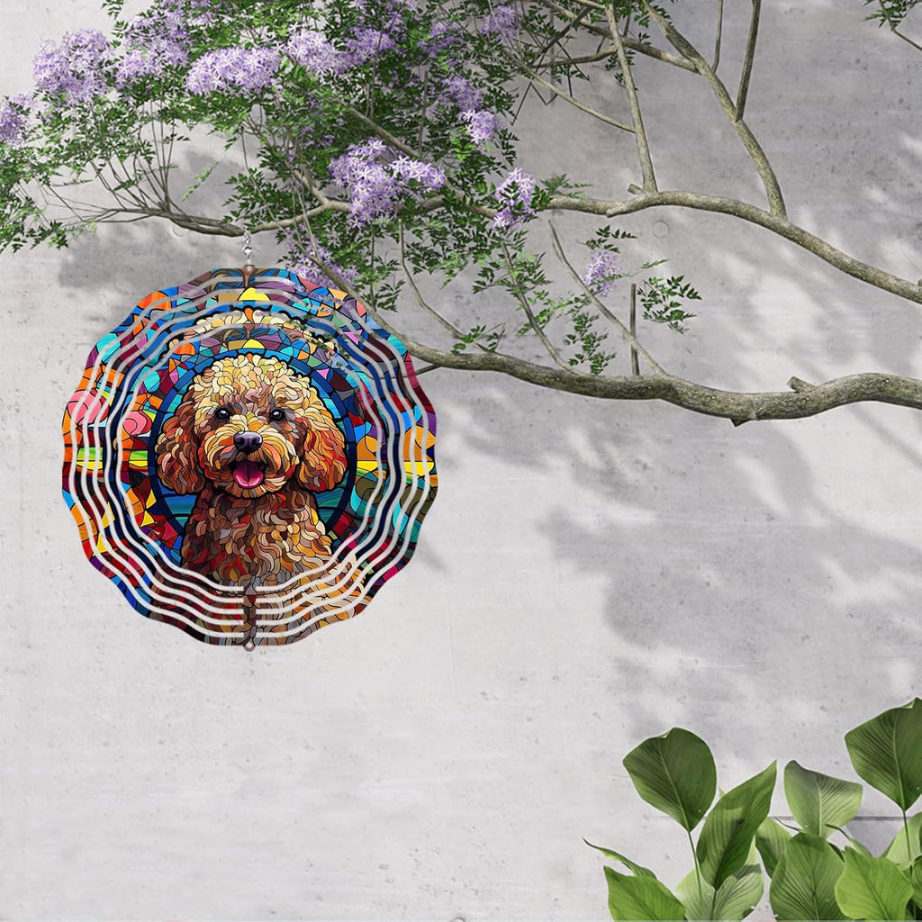 Poodle Dog Wind Spinners Outdoor Dog Memorial Gifts, 3D Metal Kinetic Hanging Garden Wind Spinner, Spinner Decor, Wind Sculptures for Outdoor & Indoor, Window, Yard Decor (Poodle 3)