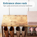 Shoe Rack Bench for Entryway 3-Tier, Free Standing Shoe Racks with Seat Cushion, Narrow Shoe Storage Shelf with Boot Organizer, Shoe Rack for Small Spacesh with Wood Bench (Brown+Brown)