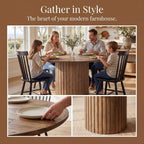 Reclaimed Round Pedestal Dining Table for 4-6 People, 47 Inch Wood Farmhouse Kitchen Table with Fluted Base, Rustic Circular Dining Table for Dining Room, Kitchen & Restaurant, Walnut