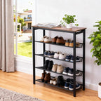 5-Tier Shoe Rack, Tall Industrial Shoe Organizer with Metal Mesh Shelves, Free-Standing Storage Rack for Entryway, Closet, or Bedroom, Rustic Brown and Black