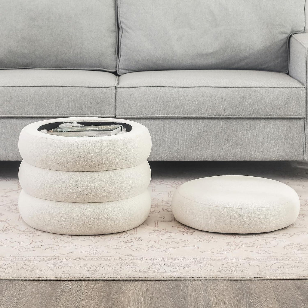 Asense Round Storage Ottoman,Footstool with Removable Lid, Vanity Stool, Modern Upholstered Footrest for Bedroom Living Room Entryway