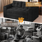 Gizoon Couch Bed Small Floor Couch 59" Convertible Sleeper Sofa | Folding Sofa Bed with 2 Pillows & Memory Foam, Corduroy Pull Out Couch for Small Spaces, Apartment, Living Room, Black