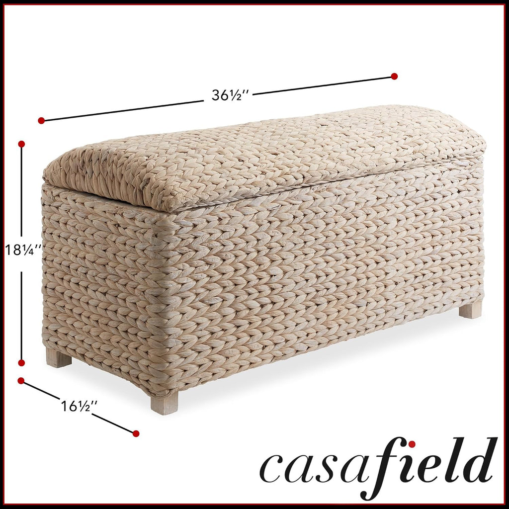 Casafield 36" Storage Trunk with Curved Lid and Safety Hinge - Whitewash, Water Hyacinth Wicker Storage Chest for Bedroom, Entry Way, Living Room