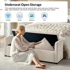 59.5" Modern Storage Ottoman Bedroom Bench, End of Bed Bench with Throw Pillows and Arms, Footrest Stool for Living Room, Dining Room, Entryway and Hallway, Linen