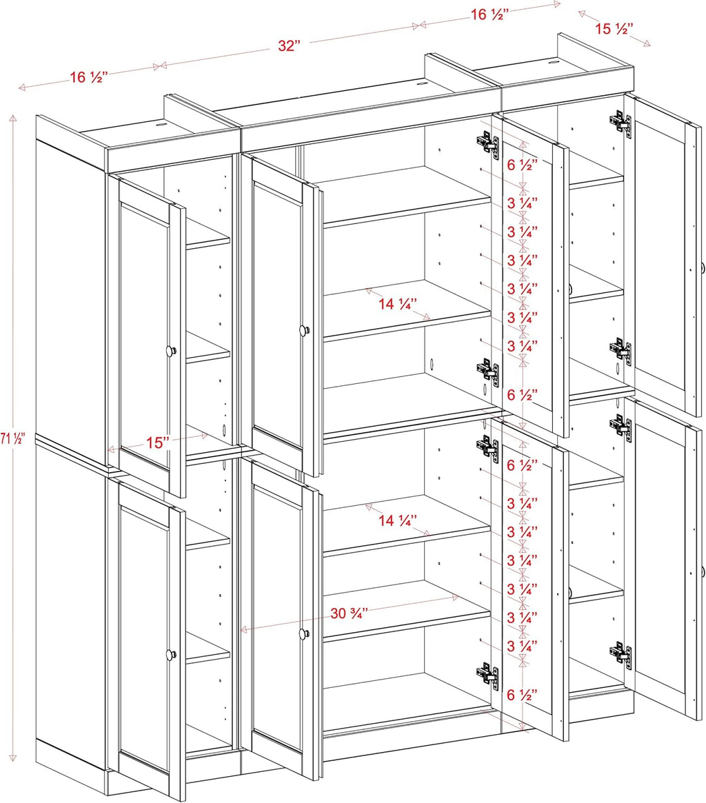 Palace Imports Solid Wood Kitchen Pantry Cabinet – 71.5" Tall x 65" Wide – Wooden Storage Cabinet with 8 Shaker Doors & 12 Adjustable Shelves – Gray, 100% Eco-Friendly Wood, Made in Brazil, Cupboard