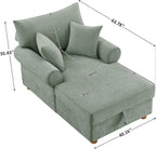 VANOMi Oversized Chaise Lounge Chair Indoor, Comfy Reading Chair with Storage, Chenille Upholstered Sleeper Chair with 2 Pillows Accent Armchair for Living Bedroom, Light Green