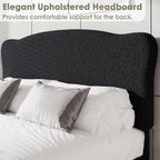 Garvee Bouclé Queen Size Bed Frame with Upholstered Headboard, Black