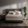 Hearth & Harbor Queen Bed Frame with Headboard Wingback – Linen Platform Bed Frame Queen Size, Button-Tufted Upholstered Bed Frame Queen, Modern Bedframe, Box Spring Required, Grey