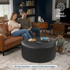 Jaxx Candler Round Couch Ottoman – Oversized Giant Coffee Table Ottoman - Versatile Firm Foam Construction - Kid Safe with Removable Cover, 44”, Premium Faux Leather, Olive Green