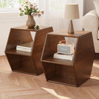 PADMA HOUSE Solid Wood Small End Table, Fully Assembled Hexagon Sofa Side Table with Ample Storage Space, Pre-Assembled Nightstand Slim Bedside Table for Small Spaces