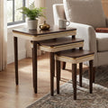 Hyfirm Walnut Nesting Tables Set of 3, Mid Century Side Tables | Space-Saving Stackable Design | Veneered Tops with Gold Trim | Rubberwood Legs
