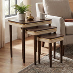 Hyfirm Walnut Nesting Tables Set of 3, Mid Century Side Tables | Space-Saving Stackable Design | Veneered Tops with Gold Trim | Rubberwood Legs
