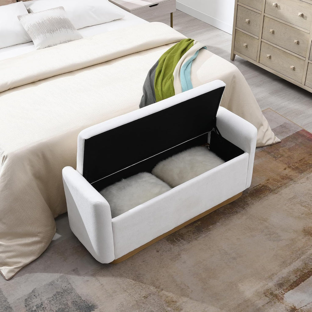 KEIKI 49" Storage Ottoman Bench with Safety Hinge, Ottoman with Storage, End of Bed Bench for Bedroom, Living Room, Entryway, Holds up to 350 lb, Beige
