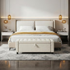 Amada 46" Storage Ottoman Bench with Safety Hinge, Hidden Compartment & Side Pocket - Upholstered End of Bed/Entryway Bench for Bedroom & Living Room, 400 lbs Weight Capacity, Beige