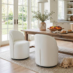 HNY Upholstered Swivel Dining Chairs Set of 6, Mid Century Modern Kitchen Round Velvet Dining Room Chairs, Barrel Comfy Armless Accent Makeup Vanity Side Chairs for Living Room, White