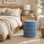Linen Storage Ottoman Round Footrest with Hidden Storage, Light Blue 16" L X16 W X 17" H