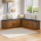 Corner Storage Bench with Hidden Storage, L-Shaped Shoe Bench with Cushion, Space Saving Storage Bench for Entryway, Kitchen, Cloakroom, Dining Room, Walnut