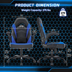 OLIXIS Computer Gaming Chair, Lumbar Support, PU Leather | 360° Swivel Wheels, Height Adjustable, Flip-up Armrest, Ergonomic Home Office Desk, Video Racing, Black and Blue