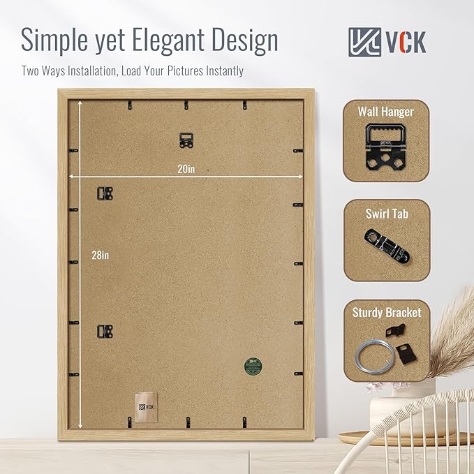 VCK 20x28 Picture Frame Set of 4 - Oak, Gallery-Quality Wood Poster Frames, 1.1-Inch Wide Border, Polished Plexiglass, Vertical or Horizontal Wall Display for Photo/Art/Prints, Natural Oak