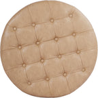 HomePop Home Decor | Button Round Storage Ottoman | Ottoman with Storage for Living Room & Bedroom, Light Camel Faux Leather