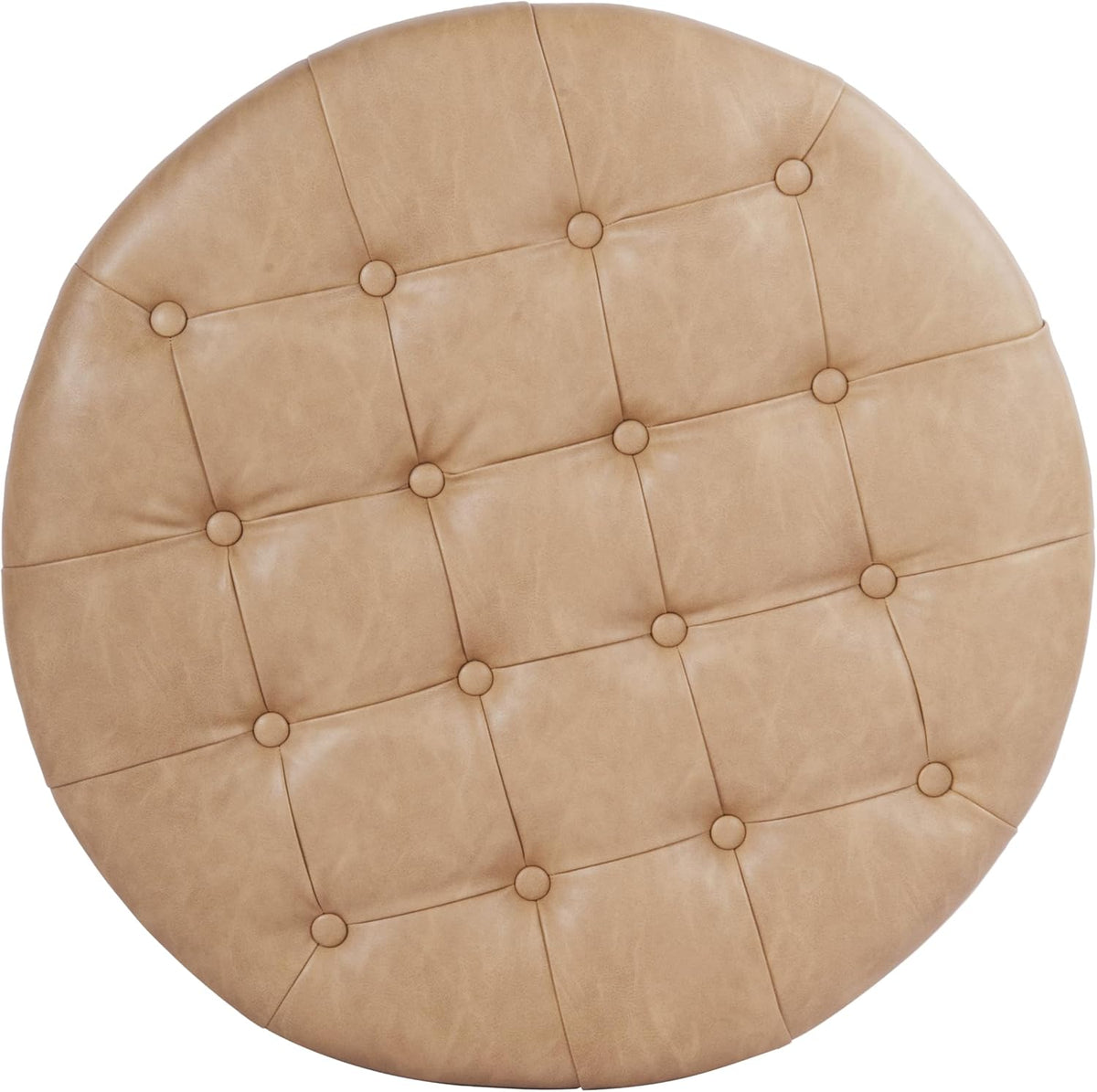HomePop Home Decor | Button Round Storage Ottoman | Ottoman with Storage for Living Room & Bedroom, Light Camel Faux Leather