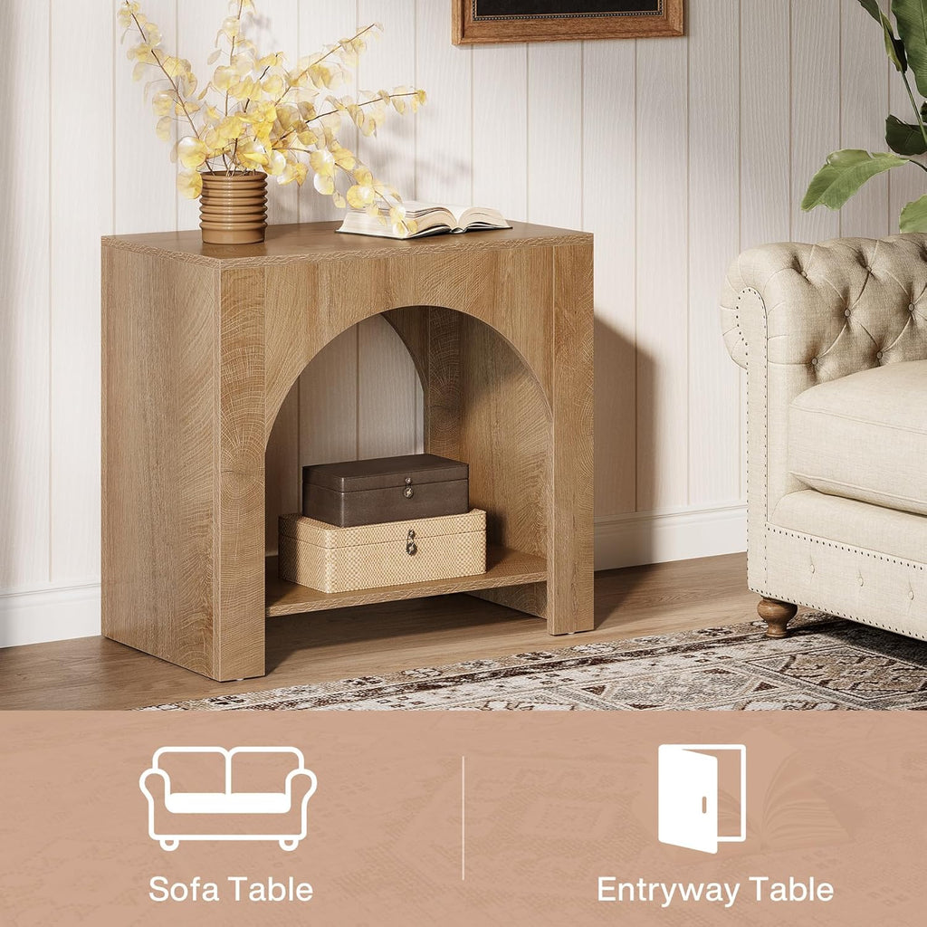 Tribesigns Farmhouse End Side Table of 2 Packs, Large Sofa Side Table with Wooden Pedestal for Living Room, Bedside Storage Nightstand for Bedroom, Accent Furniture, Easy Assembly, Light Brown