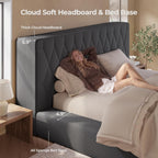 ADORNEVE Upholstered Cloud Bed Frame King with 5.9" Thick Headboard, Grey