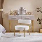 Yaheetech Accent Chair, Modern Tufted Vanity Chair, White | Boucle Fabric Vanity Stool with Gold Metal Legs, Cozy Sherpa Club Chair for Living Room Bedroom Home Office Makeup Room