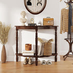 GOFLAME Half Moon Entryway Table, Retro Console Table with Storage Shelf & Solid Rubber Wood Legs, Vintage Display Accent Table, 2-Tier Curved Sofa Table for Living Room, Hallway, Entry, Walnut