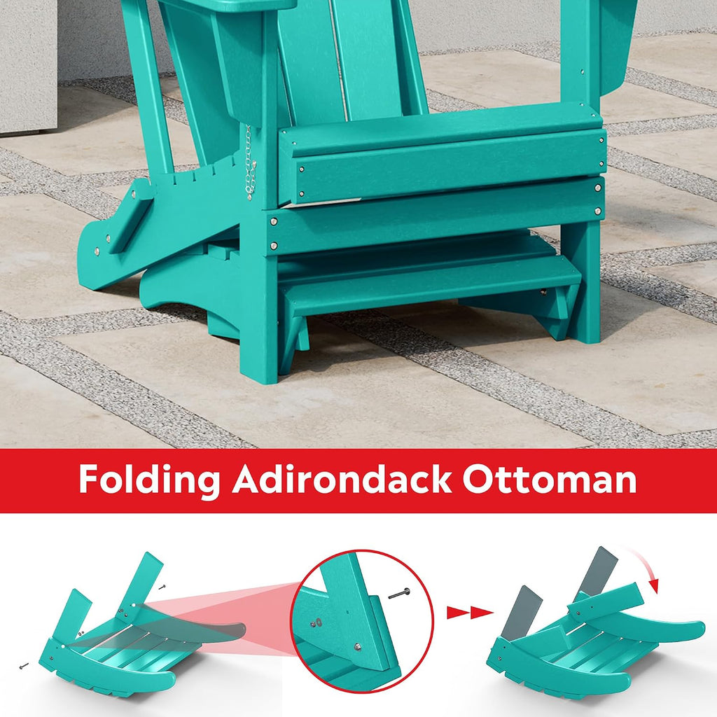 Costaelm Adirondack Chair Footrest Foldable Ottoman, Folding Ottoman Outdoor Foot Rest for Patio Waterproof, Adirondack Ottoman Outdoor, Turquoise