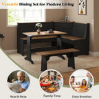 AMERLIFE 3-Piece Corner Dining Set with Hidden Storage, Black Oak | Dining Set for Small Spaces, Lift Up Storage Compartments, L Shaped Layout, Space Saving Furniture, Kitchen Dining Area