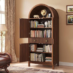Apicizon 70" Tall Arched Kitchen Pantry Cabinet, 6-Tier Modern Fluted Wood Storage Cabinet with Doors Drawer & Adjustable Shelves, Farmhouse Cupboard Organizer for Dining Room, Bathroom, Walnut