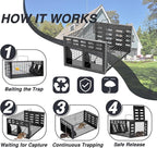 Rat Trap, Humane Live Rat Trap & Automatic Reset Mouse Traps with Dual One-Way Door Design – Catch and Release for Mice, Chipmunks, Hamsters, and Other Rodents, Indoors & Outdoors(Black)