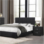 Contemporary Durable Faux Leather Covering Nightstand of Drawers Silver Tone Bar Pulls Stylish Furniture,for Small Spaces