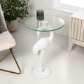 Eyely DNE1006C Maxine 25" Classic Mid-Century Glass Top Flamingo End Table for Living Room, Bedroom, Office, Bathroom, White