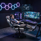 Shintenchi Big and Tall Gaming Chair Fabric Pocket Spring Cushion,High Back Recliner with Footrest and Headrest for Adults, Massage Lumbar Support for Home Office, Ergonomic Computer Desk Chair, Gray