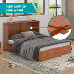 BALUS Murphy Bed, Queen Cabinet Bed, Modern Adults Guest Room Murphy Chest Cube Beds with Built-in Charging Station and Storage Drawers for Bedroom Apartment, No Mattress, Cherry