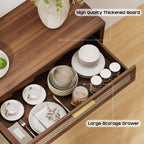Rattan Buffet Cabinet with Storage, Sideboard Cabinet with Doors and Shelves, Accent Coffee Bar with Drawers, Farmhouse Kitchen Storage Cabinets, credenza for Entryway, Living Room Walnut
