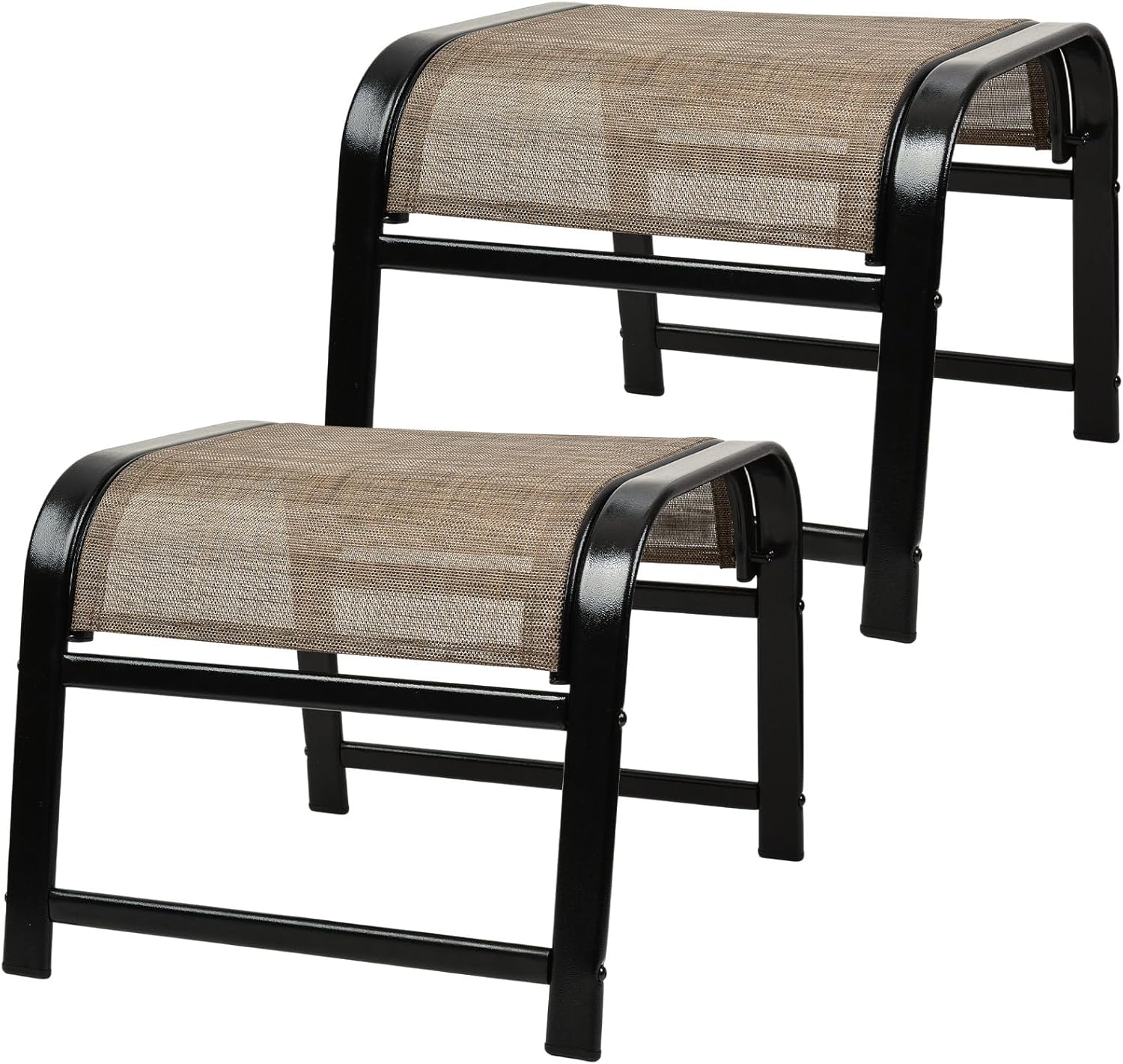 Outdoor Ottoman Patio Footstool 2 Set Modern Breathable Metal Frame Foot Rest Brown