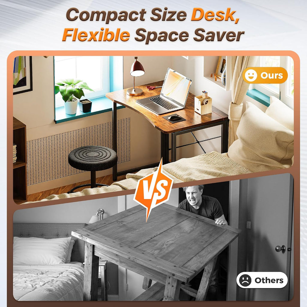 Huuger Folding Desk for Small Spaces, 31.5 Inch Foldable Computer Table | Easy Assembly, Small Writing Work Office Computer Desk, for Home Office, Study, Bedroom, Dorm, Space Saving, Rustic Brown