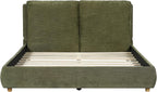 Merax Queen Linen Blend Platform Bed with 2 Headboard Pillows, Olive Green