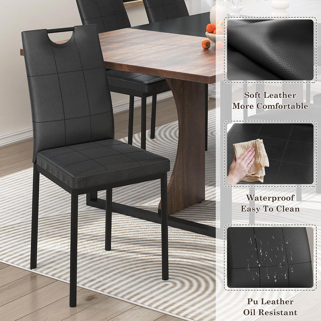 chartustriable 7PCS Dining Table Set with 6 Chairs for 4 5 6 People, 71" Large Wooden Kitchen Table Sets with 6 Upholstered Chairs,6-Person Kitchen Table & Chairs Set for Dining Room Kitchen(Brown)