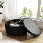 30 Inch Round Storage Ottoman,Modern Tufted Ottomans,Circular Coffee Table with Removable Top,Upholstered Large Ottoman with Storage Footrest Stool for Bedroom Living Room (Black)
