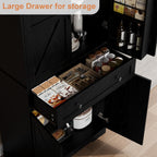 Garvee 71" Kitchen Pantry Cabinet, Barn Door Freestanding Cupboard with Drawer, Sliding Storage Rack, and 6 Hanging Shelves for Kitchen, Dining Room, Living Room Bedroom