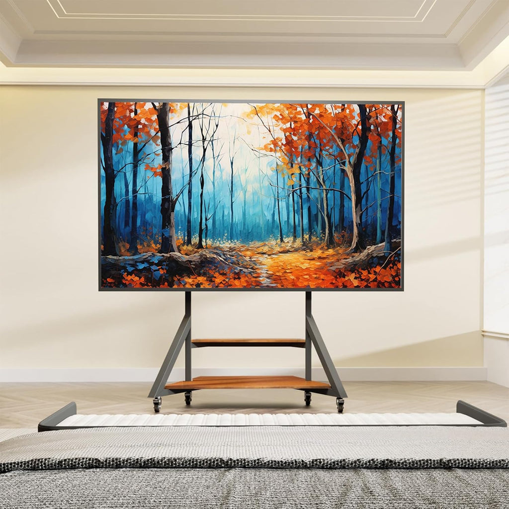 Mobile TV Stand for 65-100 Inch TVs, Holds Up to 220 lbs,Walnut | Height Adjustable Rolling TV Stand with Large Wooden Shelves and Wheels, VESA 800×600mm, VC-Z1188