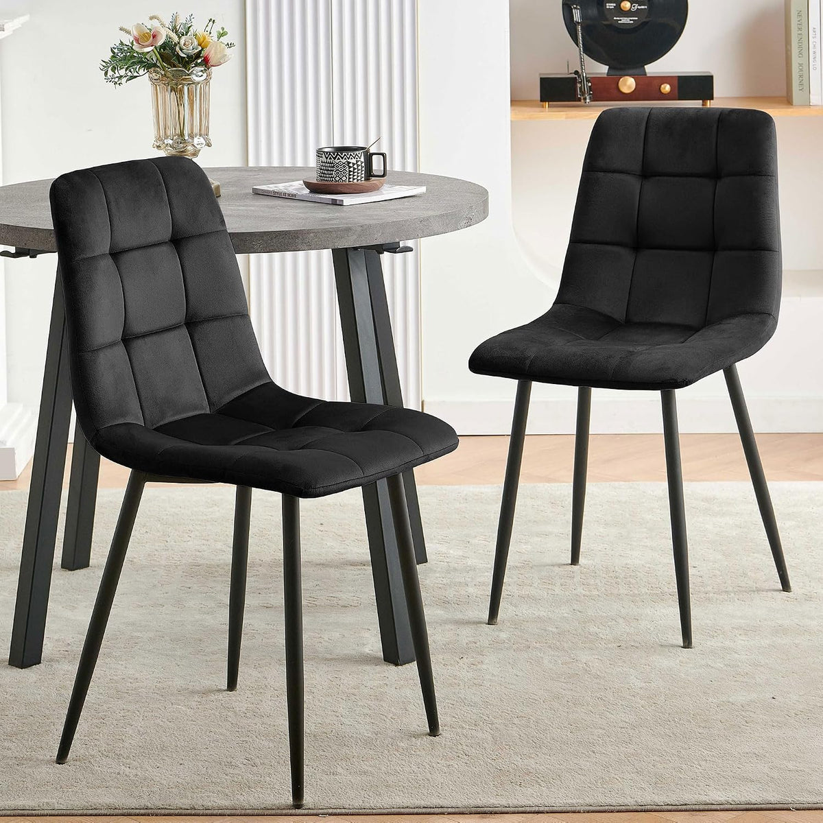 Homedot 5-Piece Round Dining Table Set for 4, 37-Inch Gray Kitchen Table with 4 Seated Black Dining Chairs Set for Apartment/Dining Hall, Compact Breakfast Nook Table Set