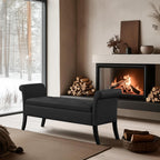 Yaheetech 52in Rolled Arm Storage Ottoman Bench Seat for Entryway, Black | Button-Tufted Bench Seat with 1.9C Storage Space, Rolled Arms, Wood legs, Metal Hinges, for Living Room Window Seat Entryway