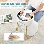 BRIAN & DANY Vanity Stool, Faux Fur Vanity Stool Chair with Storage, Round Makeup Chair Soft Padded Seat with Legs for Bedroom (White)