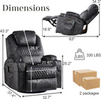 AHMED Dual Motor Power Swivel Rocker Recliner Chair, Velvet Grey | Electric Glider Rocking Chair, Massage & Heat, Cup Holders, LED Lights, USB A/USB C Ports