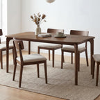 DUOMAY Mid-Century Modern Walnut Color Dining Table, 63" Rectangular Kitchen Table with Solid Wood Legs, Curved Edges, 6-Person Table for Dining Room Living Room Kitchen